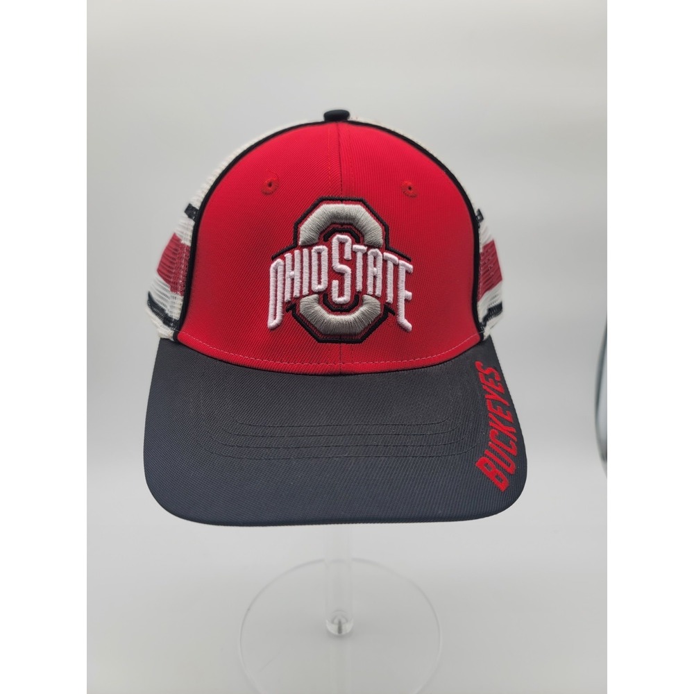 Ohio State Buckeyes Trucker Hat‎ L/XL Fitted Cap OSU NCAA Red Black White NWT